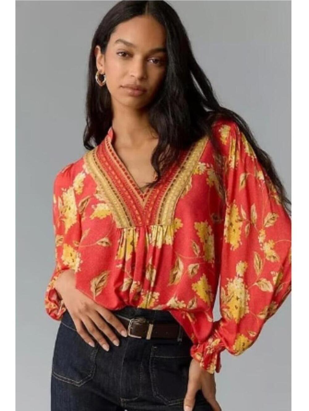 NWT Anthropologie Red Bl-nk London Stephanie Blouse XXS